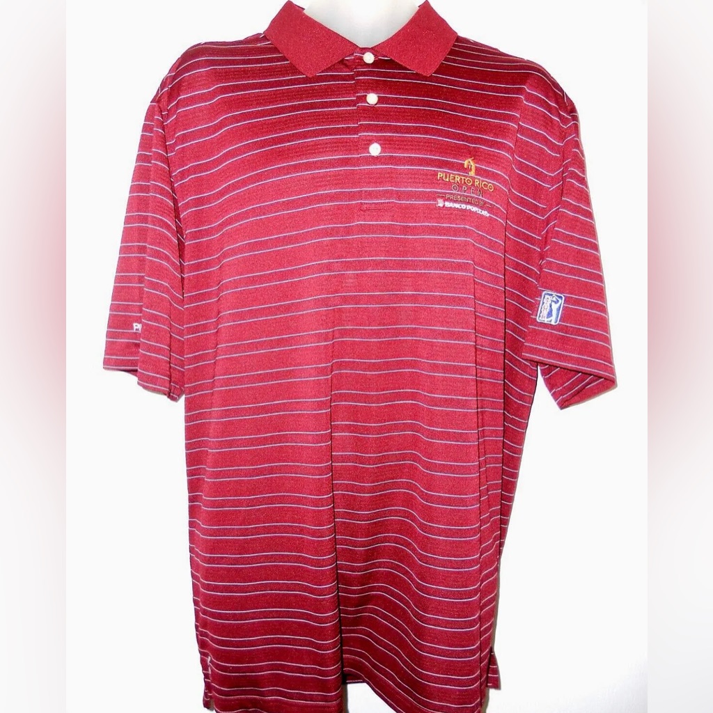 Ping Men’s Golf Shirt Size Xlarge Burgundy/Striped Nice Polyester